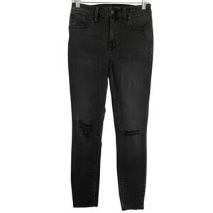 Madewell CURVY HIGH RISE SKINNY Jeans Women’s 27 Black Distress Knee Raw Hem NEW